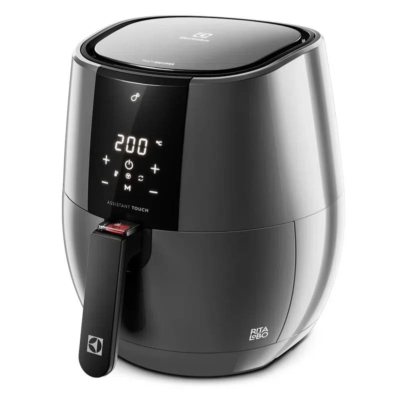 Fritadeira elétrica Electrolux 3,2L com função virar, digital e 1400W, design preto e prata