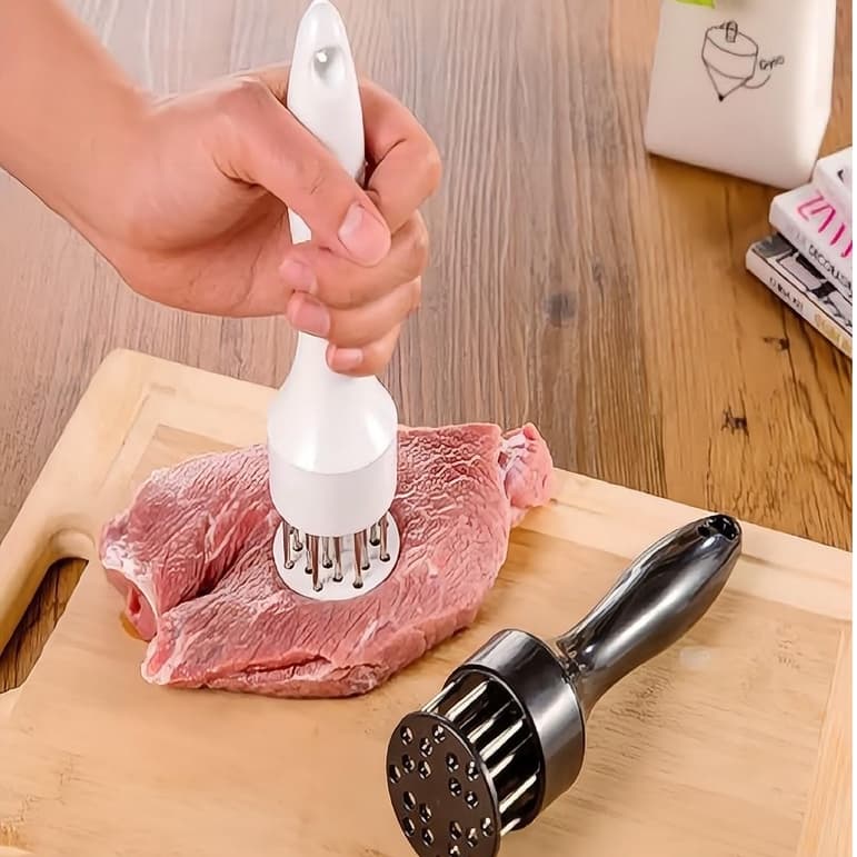 1 peça Amaciador Batedor de Carne Bife Com Furador Manual Aço Inox Cor Aleatorio