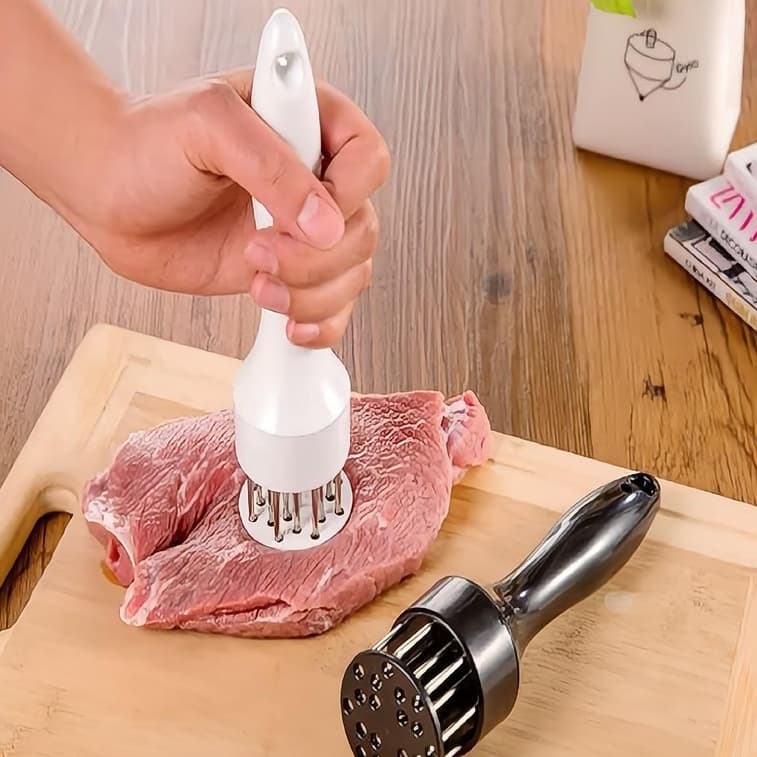 1 peça Amaciador Batedor de Carne Bife Com Furador Manual Aço Inox Cor Aleatorio
