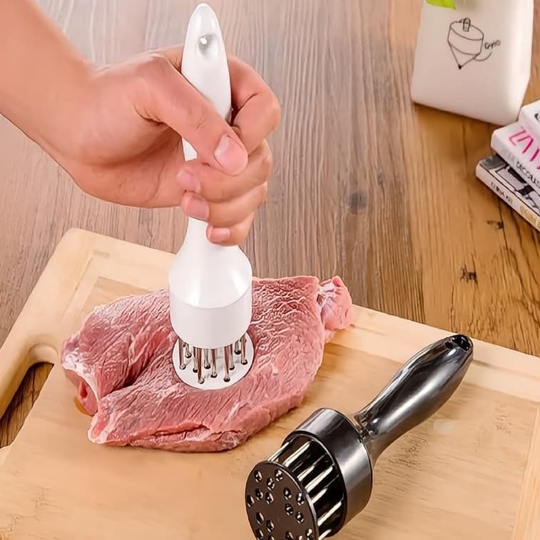 1 peça Amaciador Batedor de Carne Bife Com Furador Manual Aço Inox Cor Aleatorio