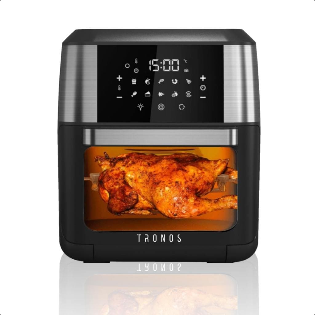 Fritadeira Air Fryer 3 em 1 Forno Desidratador 12 Litros 1800W com frango assado no interior