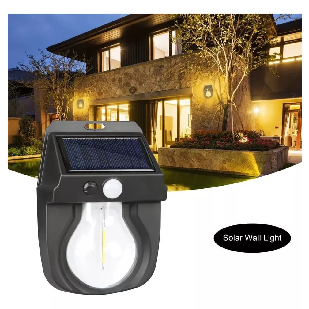 Lâmpada de parede solar LED moderna com painel solar e design de lâmpada