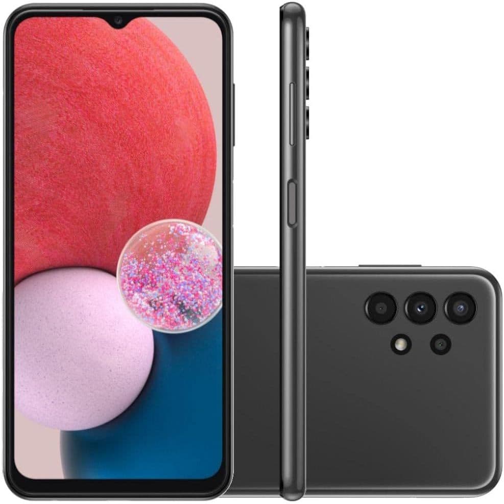 Smartphone Samsung Galaxy A13 com câmera quádrupla e design metálico preto
