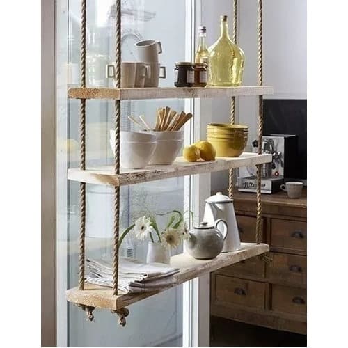 Conjunto com 3 prateleiras suspensa AxLxP: 120x60x20 com corda de sisal de 8mm feito em madeira de verdade