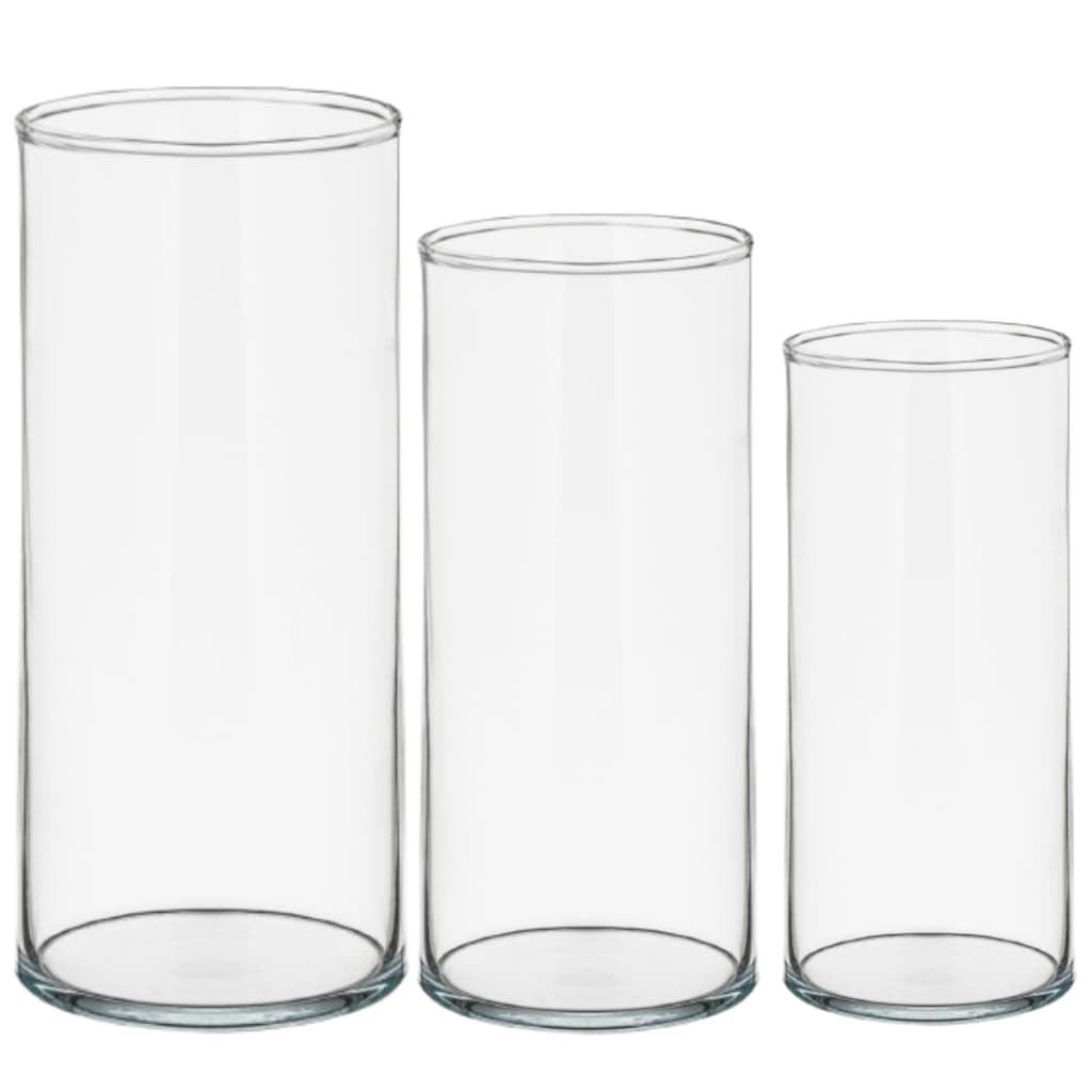 Kit de 3 vasos de vidro cilíndricos transparentes para decoração