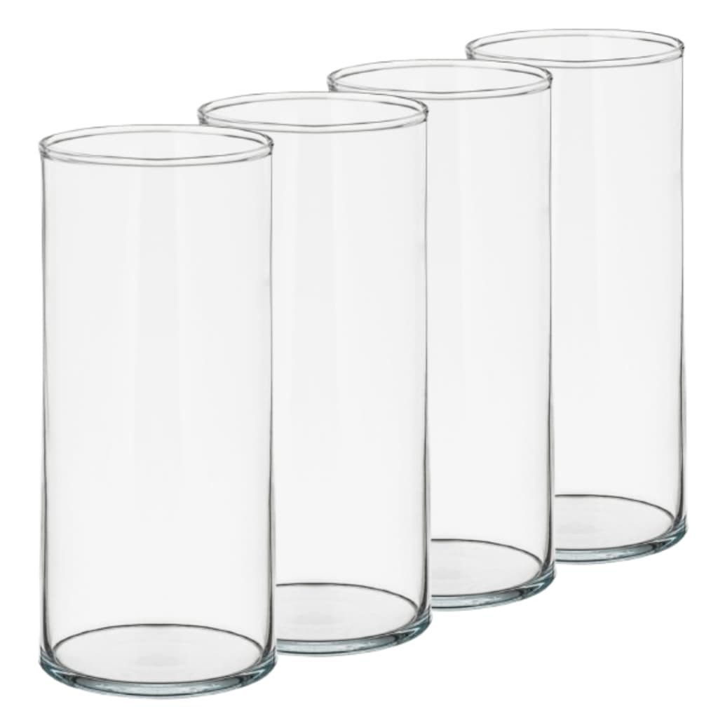 Kit de quatro vasos cilíndricos transparentes de vidro 22cm para decoração de arranjos florais