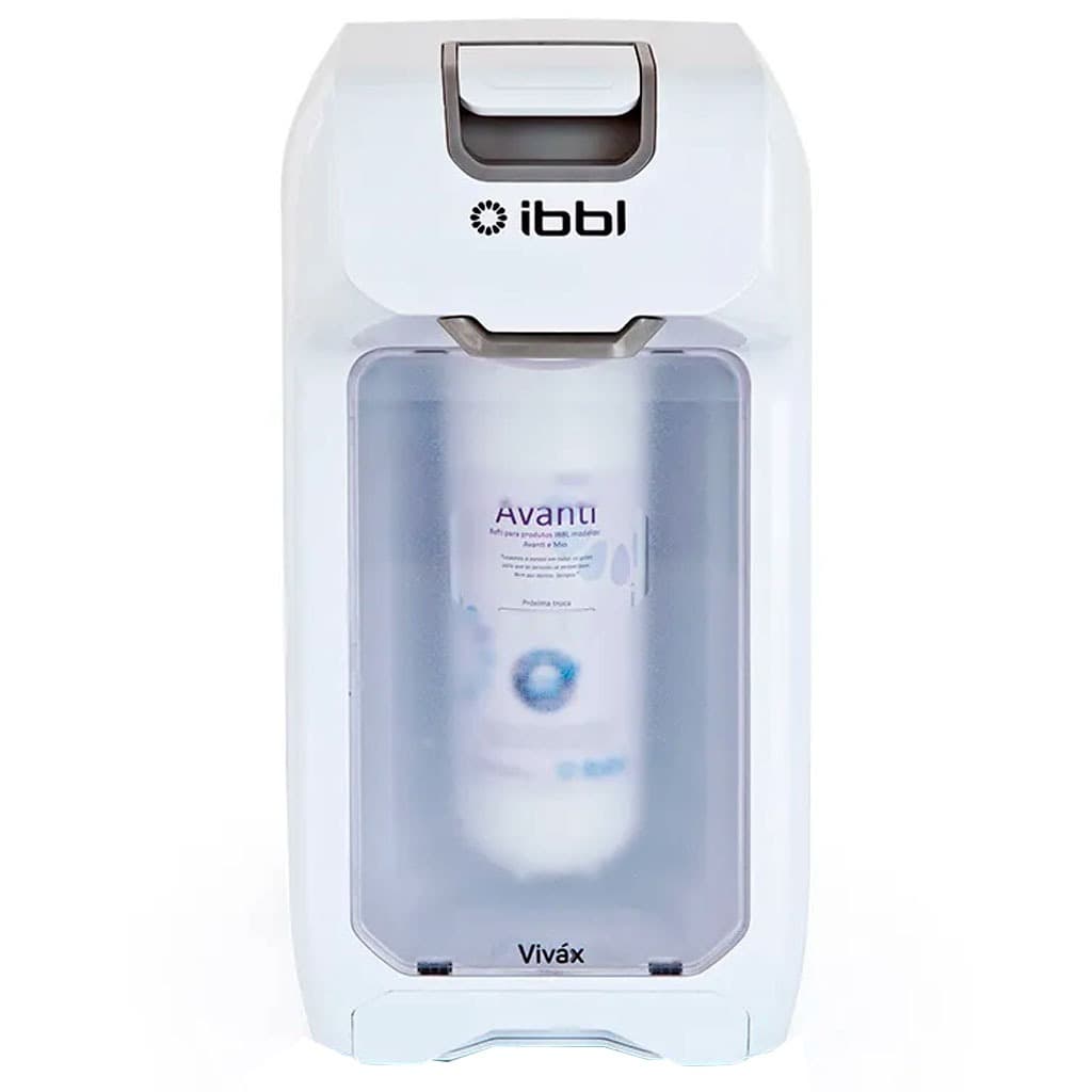 Purificador de Água Vivax IBBL com cartucho Avana, cor branca, fundo branco, ângulo frontal.