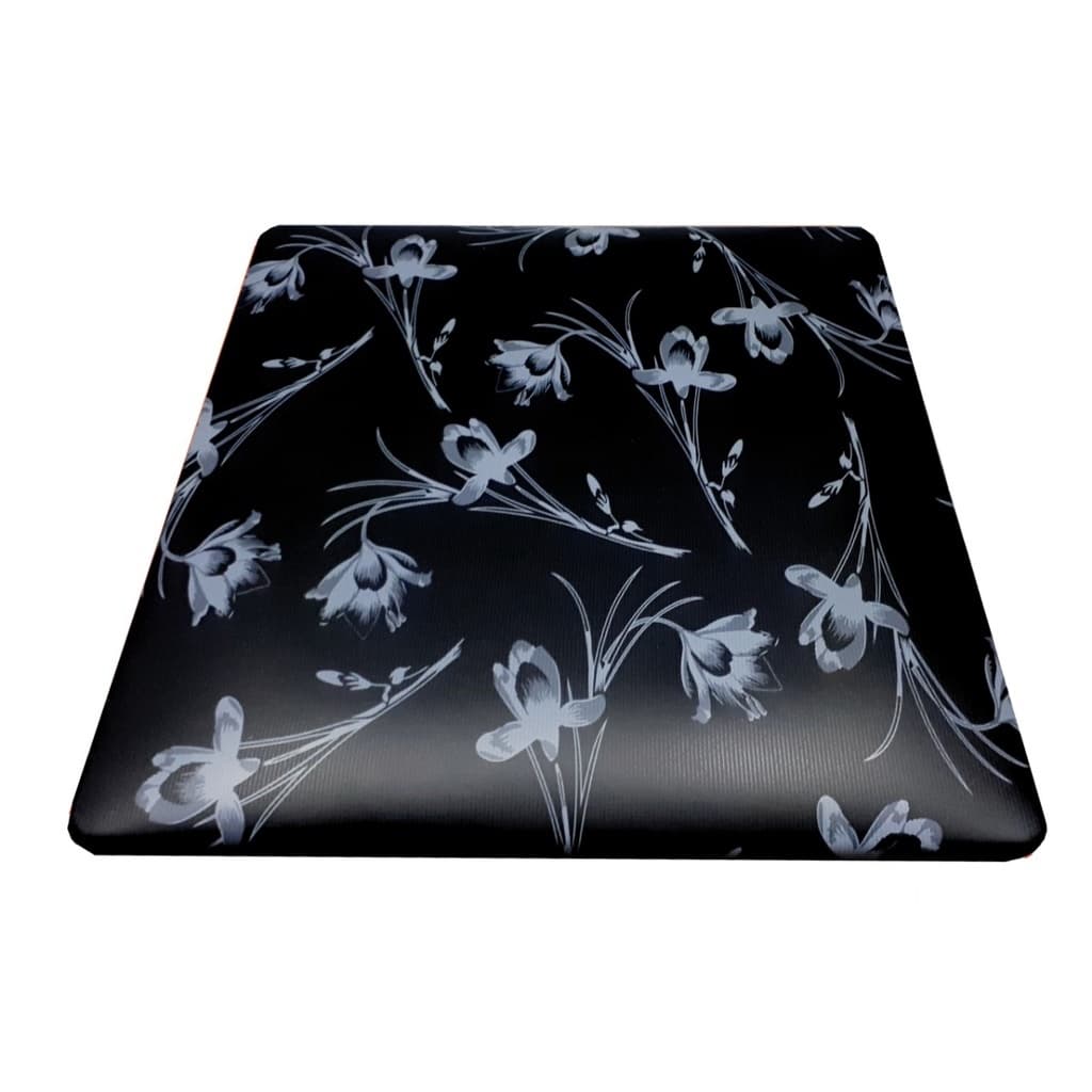 Almofada de assento retangular com design floral preto e cinza