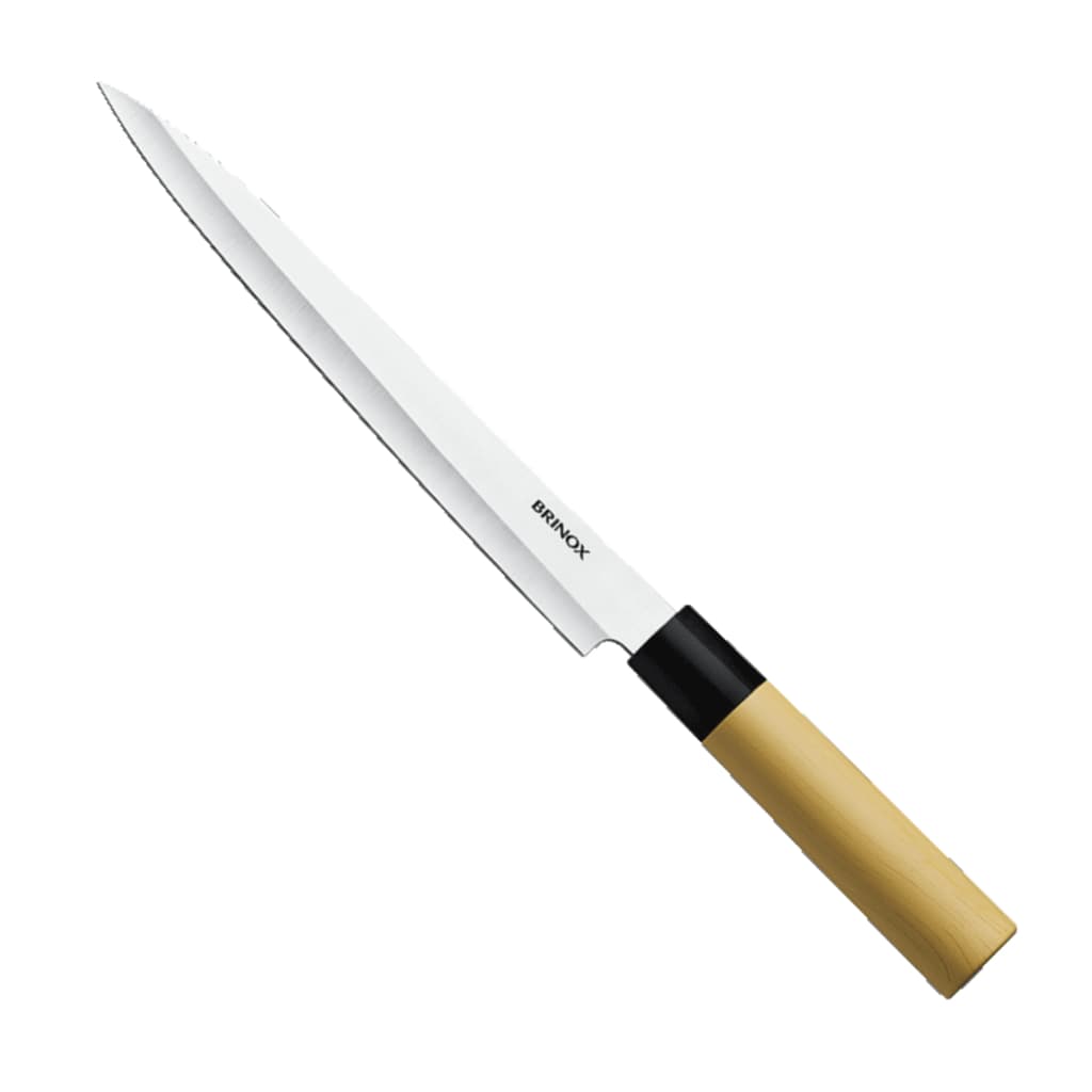 Faca para sushi e sashimi Brinox Samurai 34 cm aço inoxidável com cabo de madeira