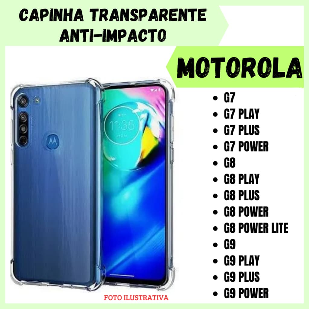 Capa transparente Anti Impacto Motorola Moto G7 / G7 Play / G7 Plus / G7 Power / G8 / G8 Plus / G8 Play / G8 Power / G8 Power Lite / G9 / G9 Play / G9 Plus / G9 Power /Capinha Simples Para Celular (CF09)