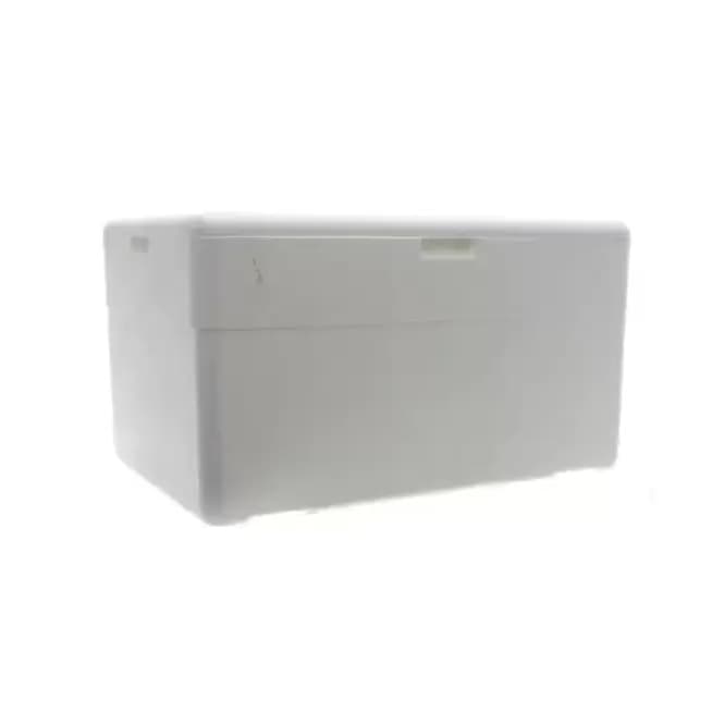 Caixa Térmica de Isopor 100 Litros Edupel, branca, ângulo frontal, fundo branco.