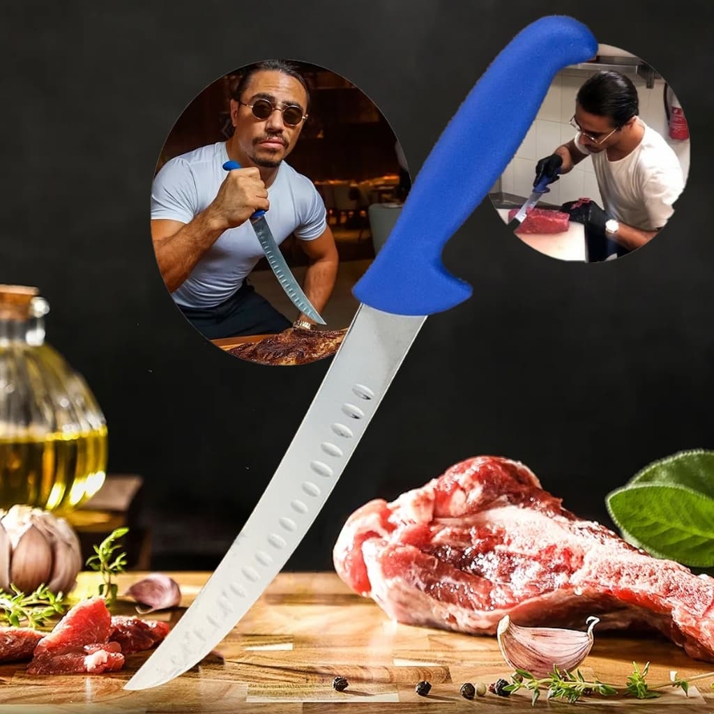 Faca churrasco aço inox Salt Bae Chef LUWAVE com cabo azul