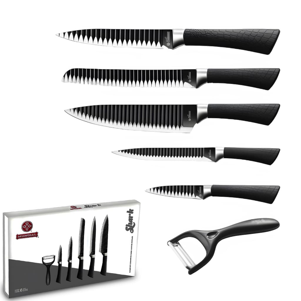 Jogo de Facas Shark Mundial 6 Peças com Cabo Texturizado Emborrachado Mundial