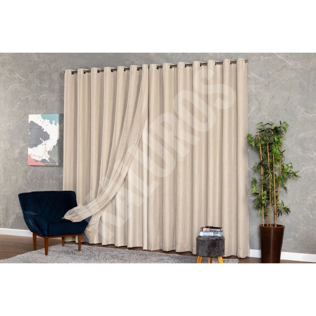 Cortina de gaze de linho bege com forro blackout grosso, decoração de interiores