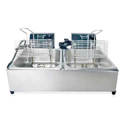 Fritadeira elétrica industrial 12 lts 2 cubas industrial aço inox