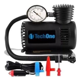Compressor de ar portátil TechOne preto com manômetro e acessórios