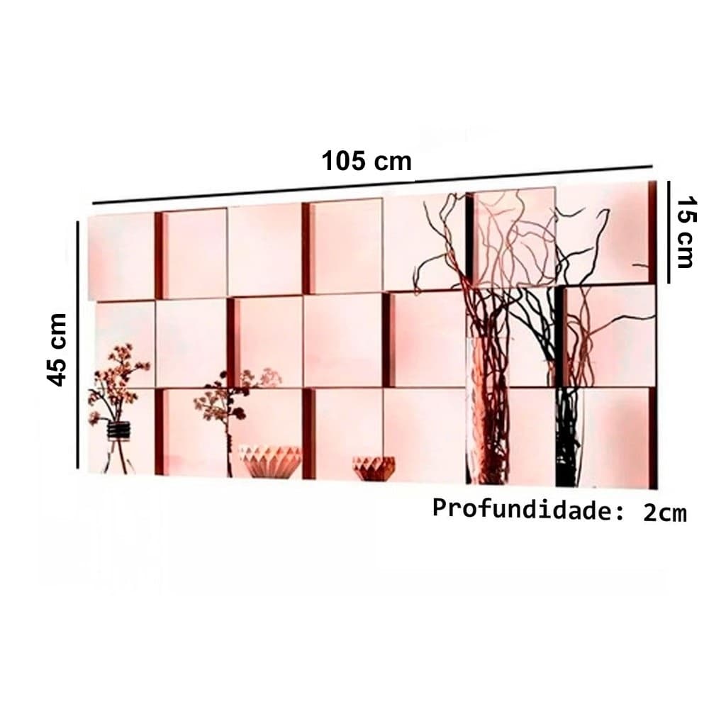 Painel decorativo 3D espelho rosa 21 peças 105x45cm