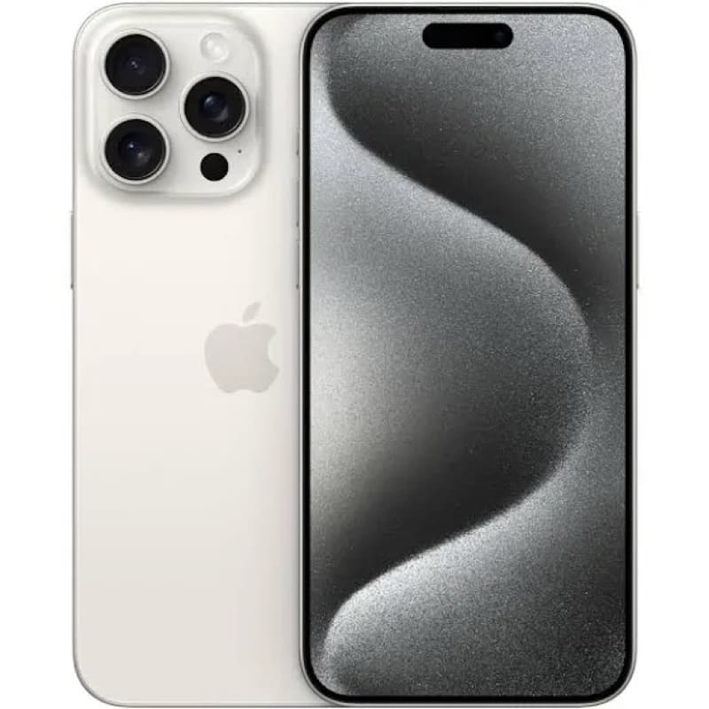 iPhone 15 Pro Max 256 GB branco, lado traseiro com câmera tripla e logotipo da Apple