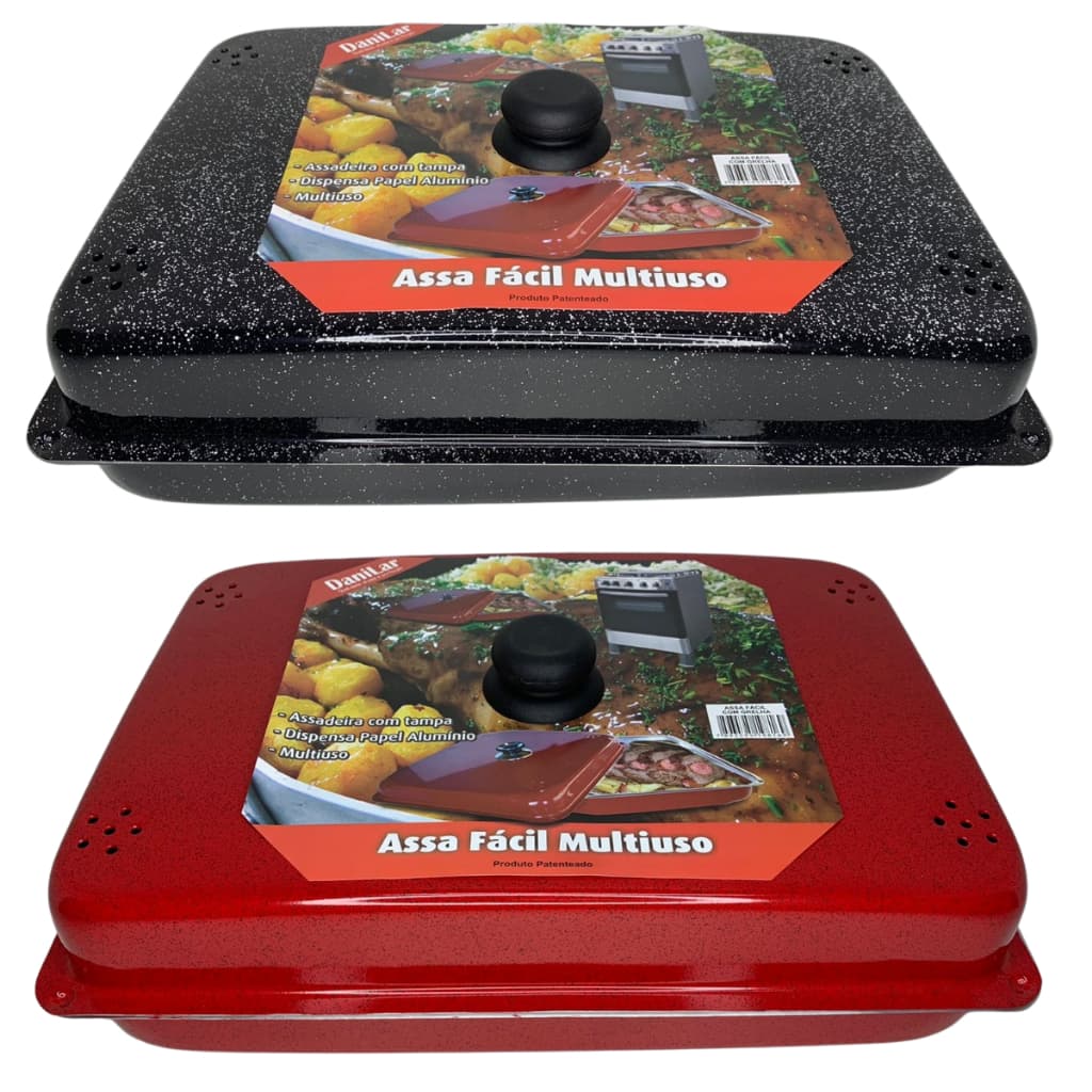 Assadeira Assa Fácil Alumínio Com Grelha E Tampa Multiuso Dispensa Papel Alumínio