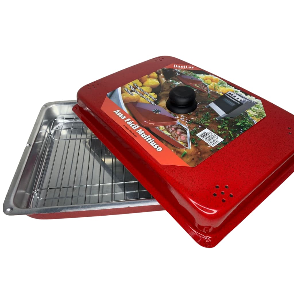 Assadeira Assa Fácil Alumínio Com Grelha E Tampa Multiuso Cor Vermelho