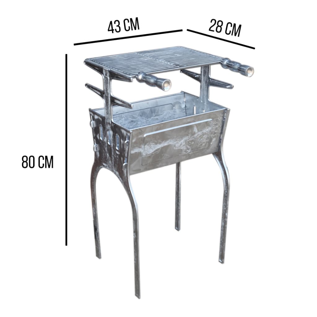 churrasqueira de alumínio batido fundido com cabos revestidos de alumínio 80cm