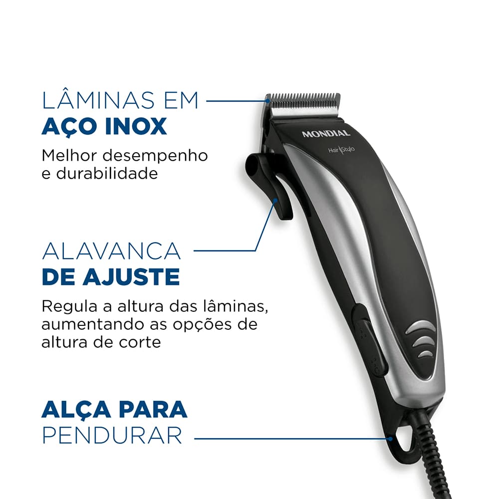 Maquina de Cortar Cabelo Pelo Corpo Barriga Peito Perna + Acessórios Mondial Original CR02/07
