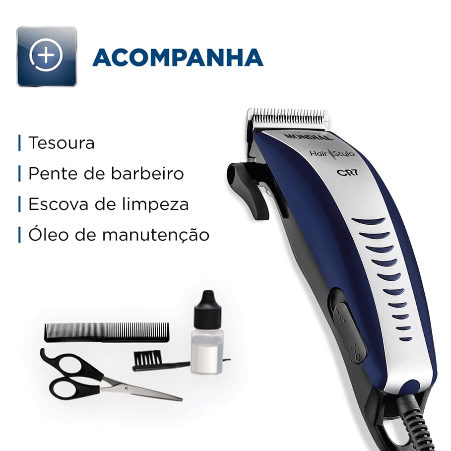 Maquina De Cortar Cabelo Pelo + Acessórios Original Mondial CR02 CR07 220v