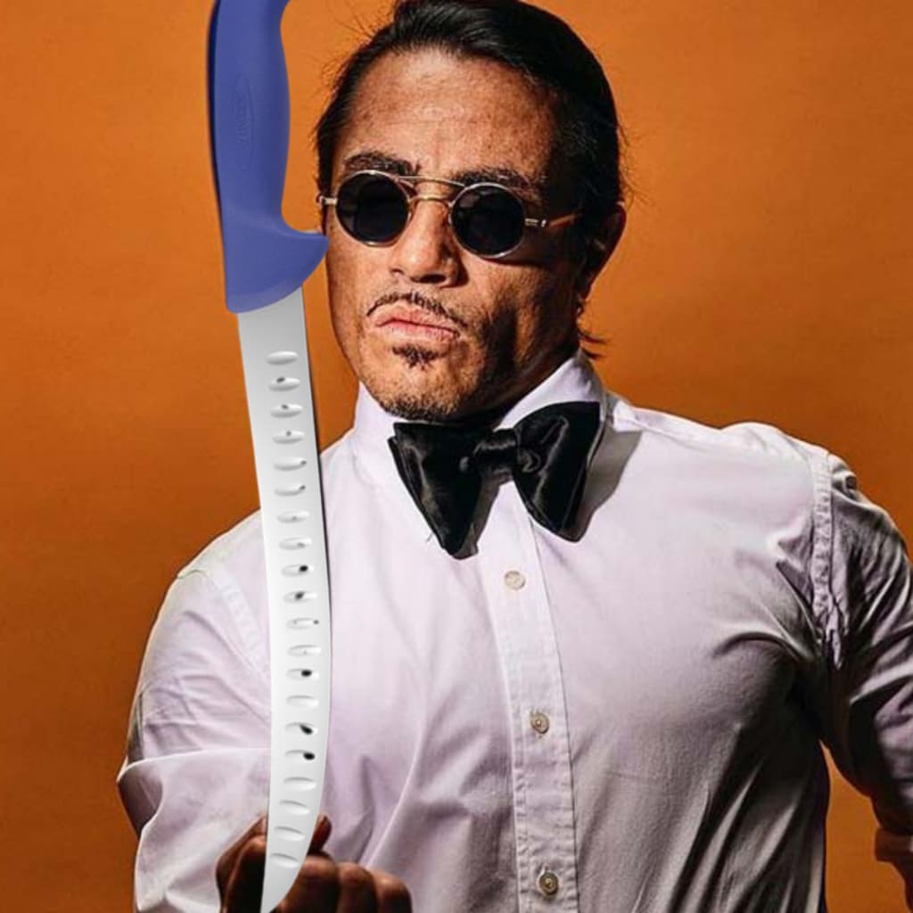 Faca de aço inoxidável com cabo azul e lâmina curva Salt Bae Chef
