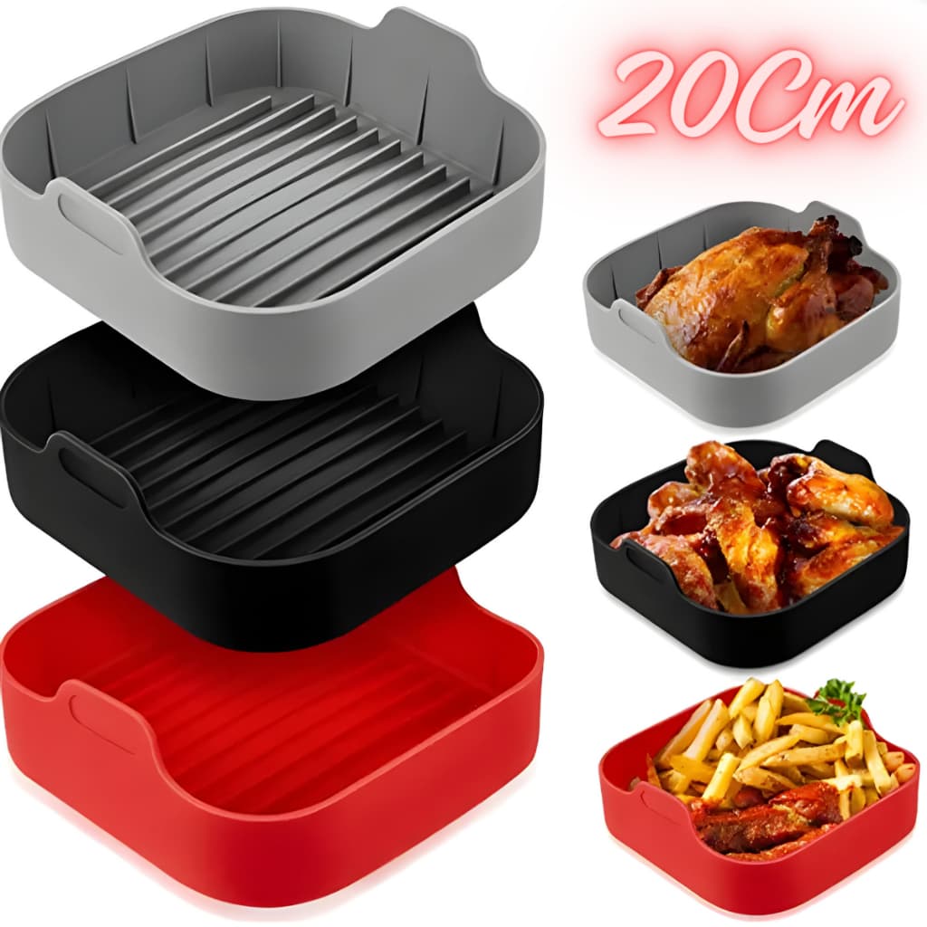 Forma de Silicone 20Cm Para AirFryer Grande Cesto Fritadeira Elétrica Assadeira Air Fryer bandeja
