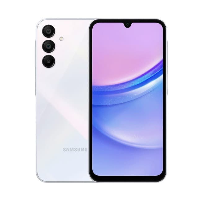 Imagem frontal do smartphone Samsung Galaxy A15 5G com display e câmeras traseiras visíveis