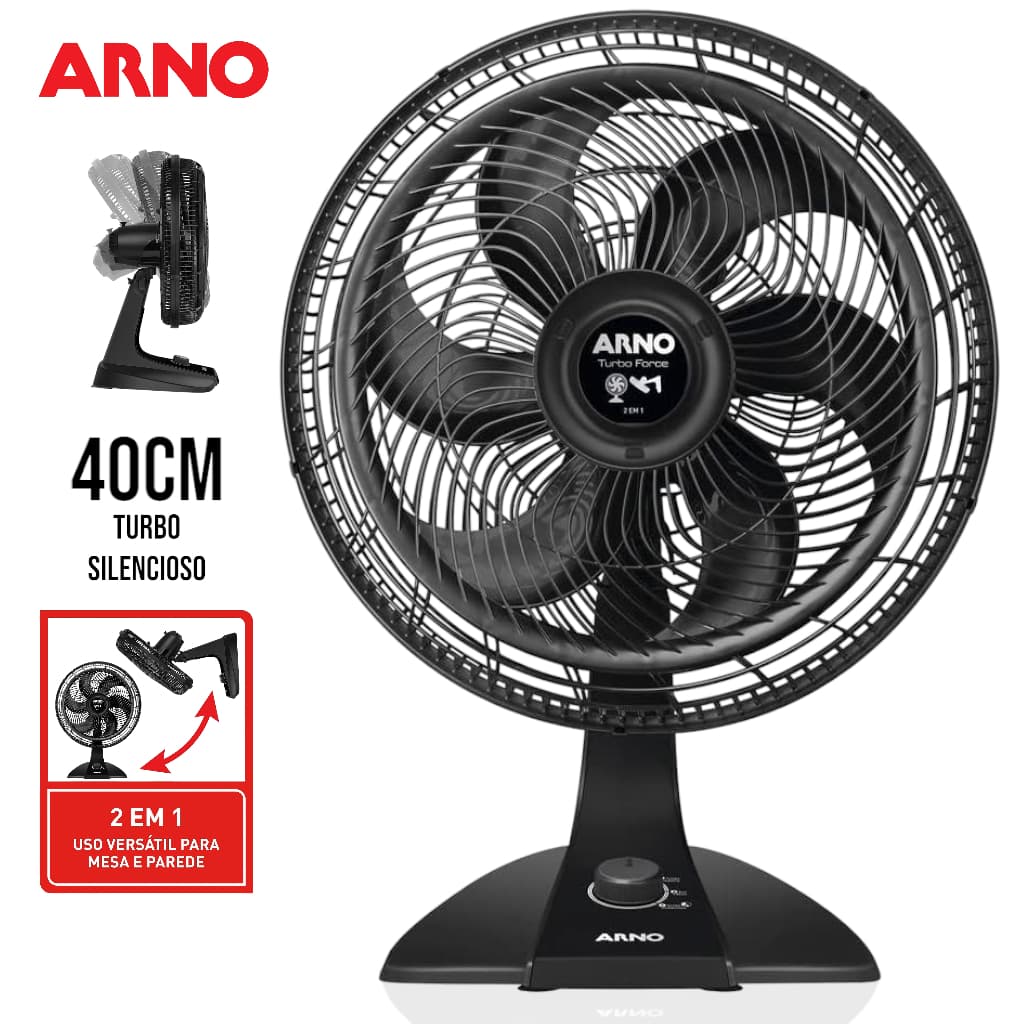 Ventilador de mesa Arno VF42, 40cm, preto, turbo silencioso, 2 em 1