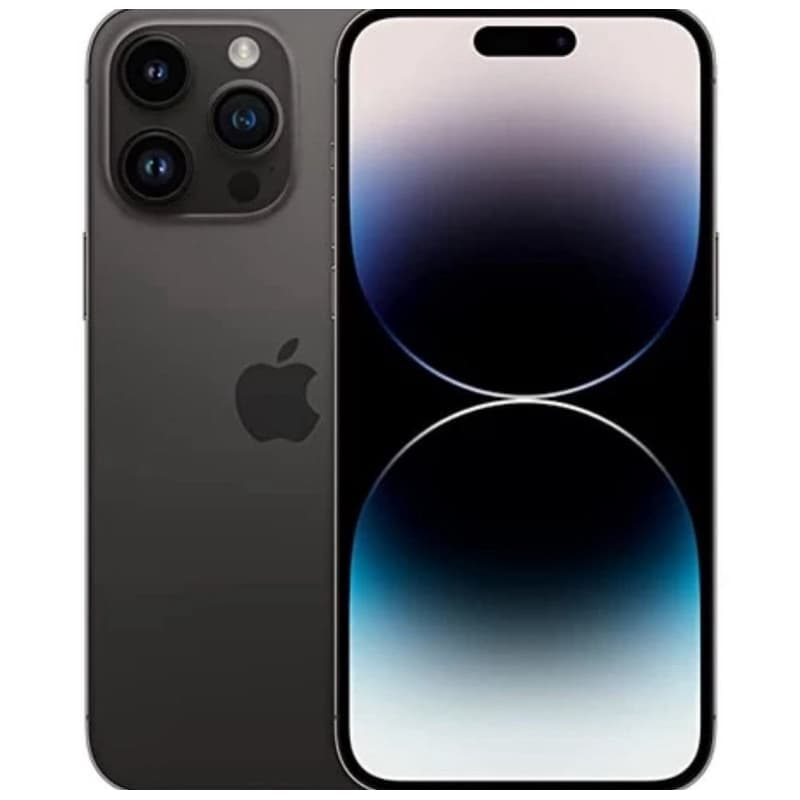 iPhone 14 Pro Max em fundo branco, mostrando o verso com câmera tripla e logotipo da Apple