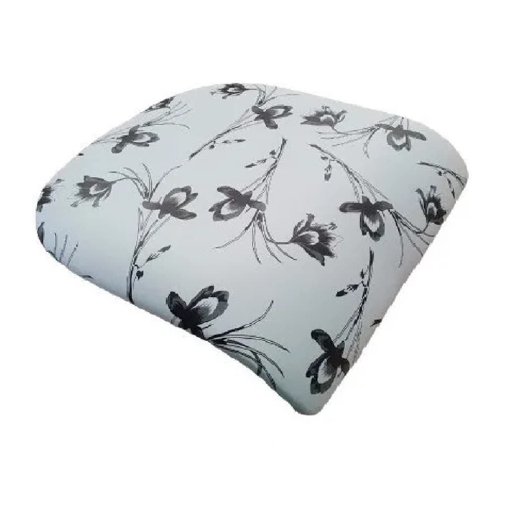 Almofada para assento de cadeira com design floral preto e branco, 39x37 cm