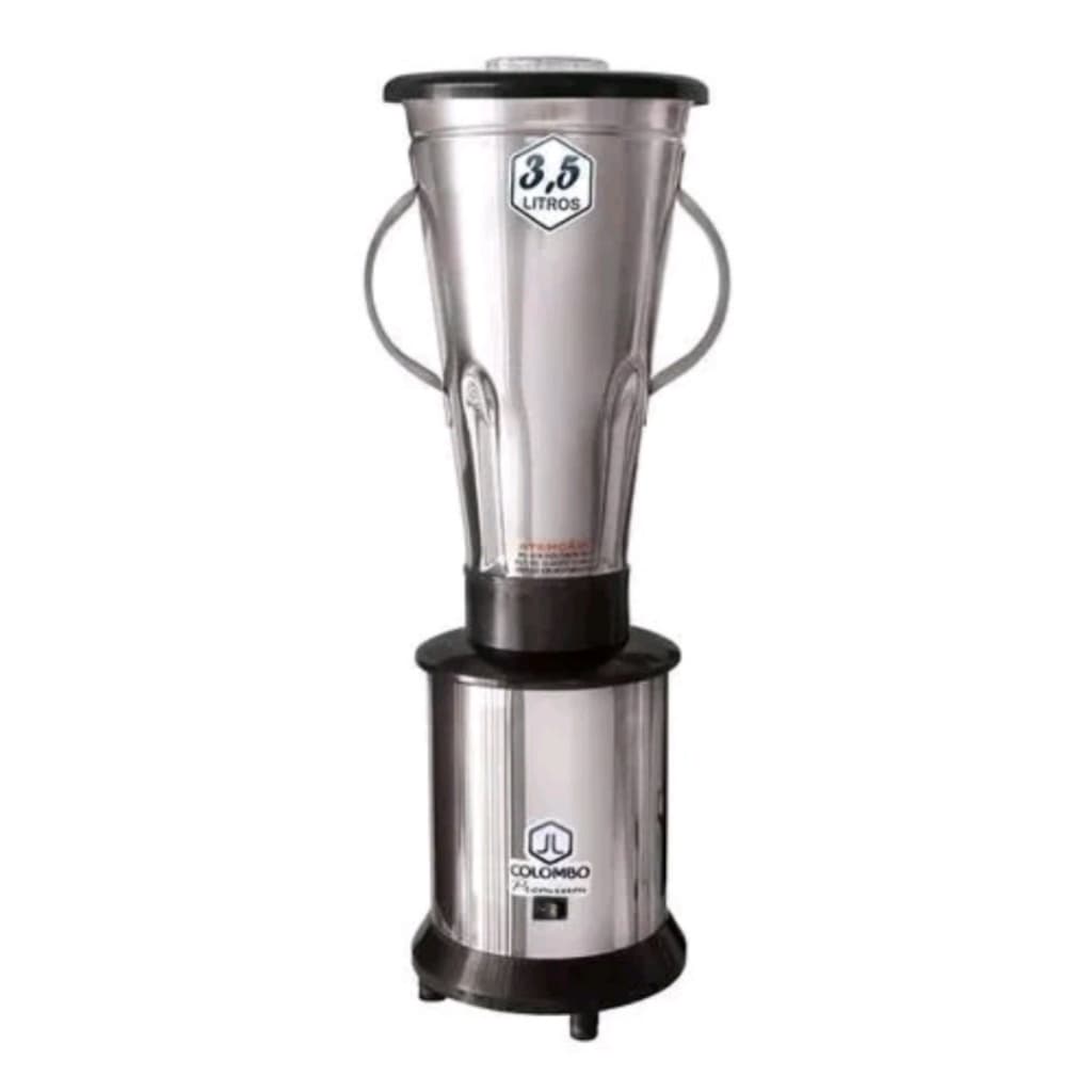 Liquidificador industrial JL Colombo 3,5 litros em aço inoxidável, com jarro principal e base cilíndrica preta, ideal para uso comercial.