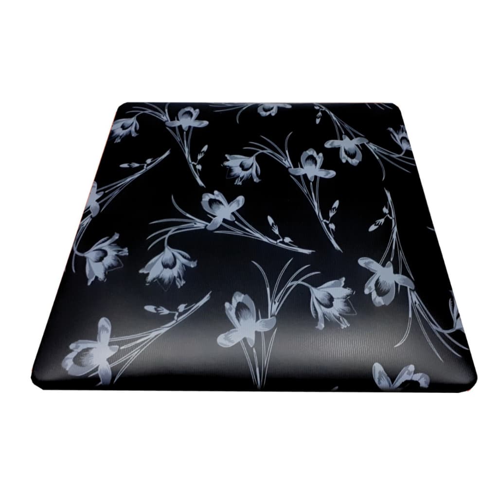 Assento avulso para cadeira quadrado com estampa floral cinza em fundo preto