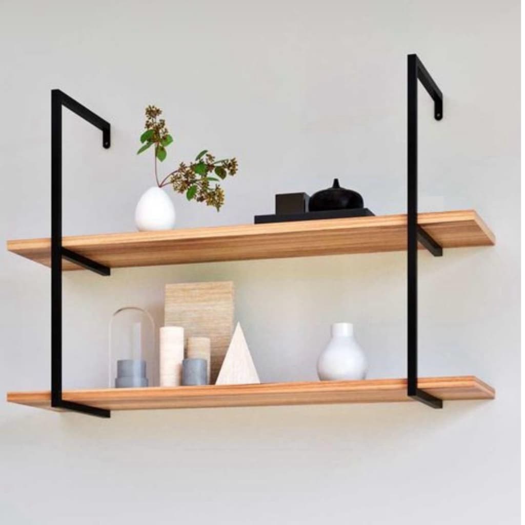 Estante 2 Prateleiras Suspensa Madeira Ferro Industrial Suspensa Nicho Prateleira Rack Industrial Metalon  Coisas Diferentes para casa
