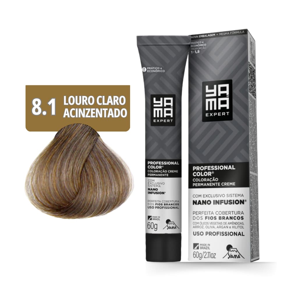 Coloração Yamá Creme Professional Color Nano Infusion 8.1 Louro Claro Acinzentado