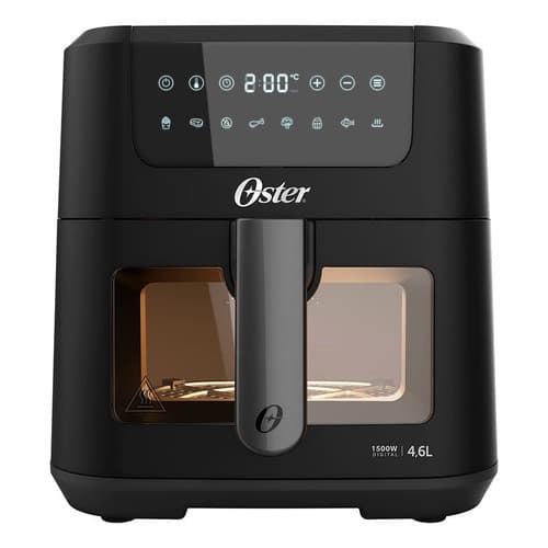 Fritadeira elétrica Oster com tela digital e porta de vidro, preto, 4,6L, 1500W