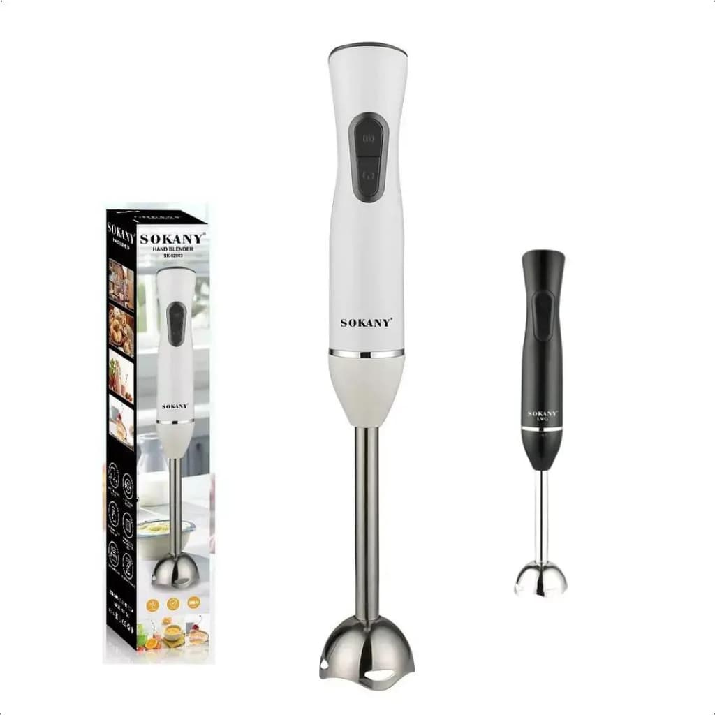 Mixer processador branco SOKANY com lâmina de aço inoxidável, acompanhado de caixa de apresentação