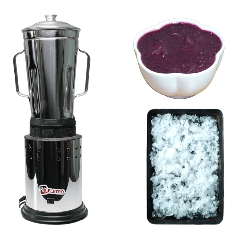 Liquidificador triturador industrial 4 litros inox com smoothie roxo e gelo