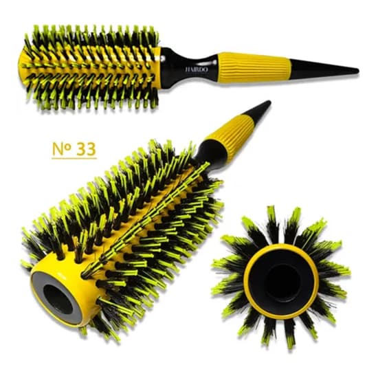 Escova De Cabelo Cerdas De Javali Mista Térmica Amarela Madeira