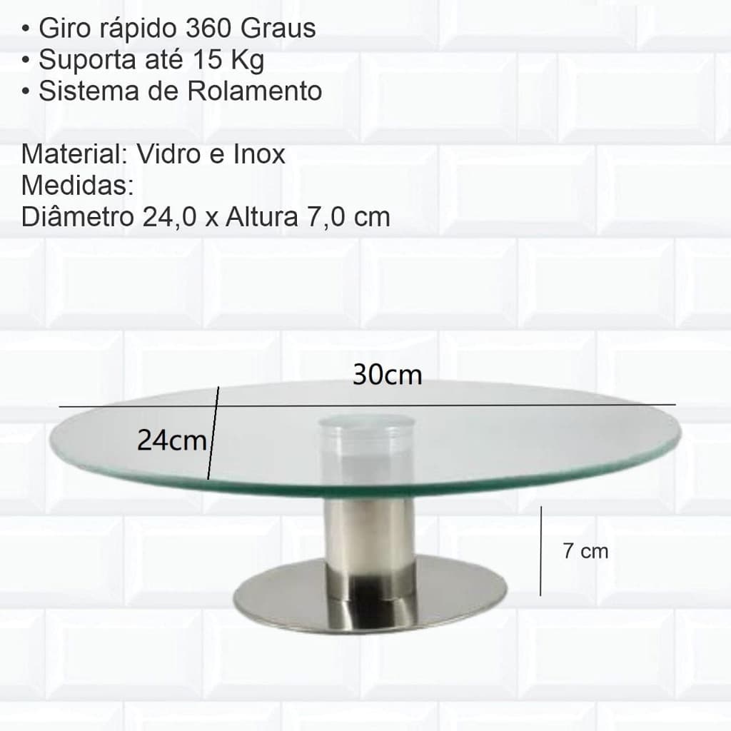 Boleira Plataforma Bailarina Confeitar Vidro 30CM Giratória Cozinha