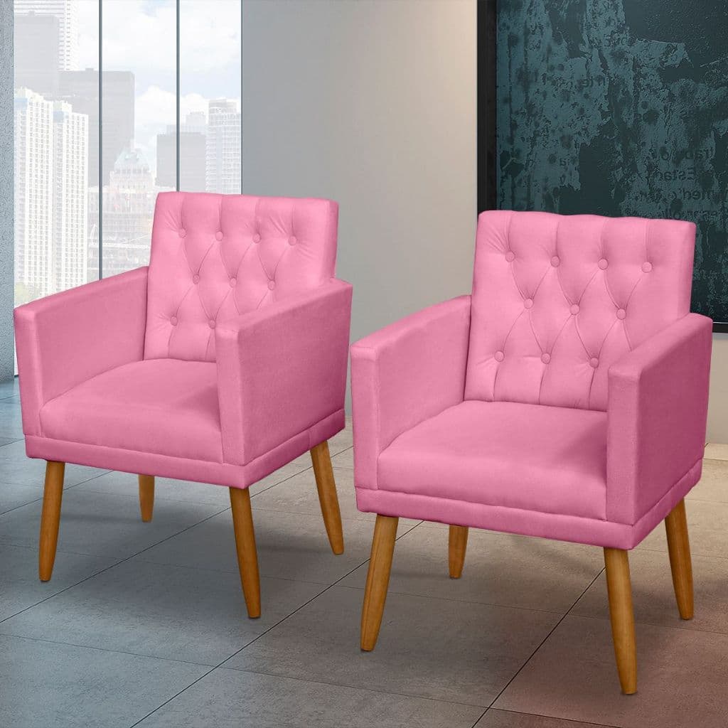Kit 2 Poltronas para Sala de espera Capitone Cadeira Decorativa Estofada Recepção Sala de estar