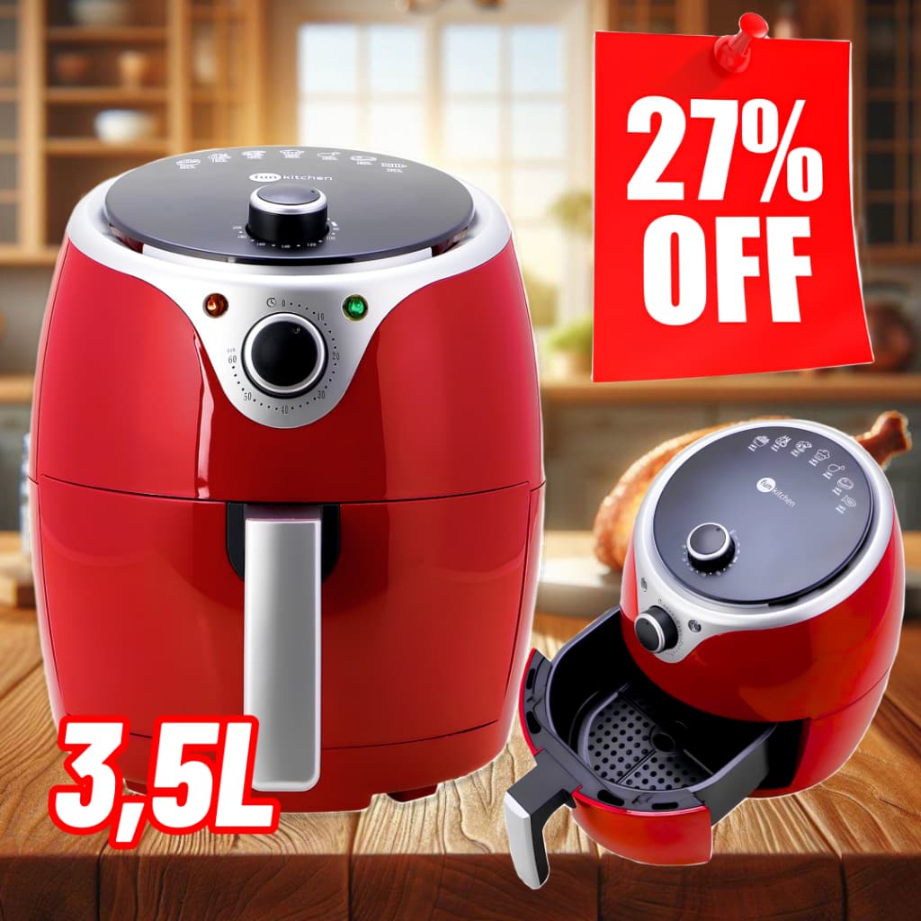 Fritadeira Elétrica Air Fryer sem óleo 3,5L Vermelha Fun Kitchen - 220v