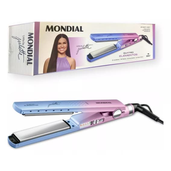 Chapinha Prancha Alisadora By Juliette Mondial P-JU-03 Cerâmica Titânio 65W 230°C Azul/Rosa Bivolt.