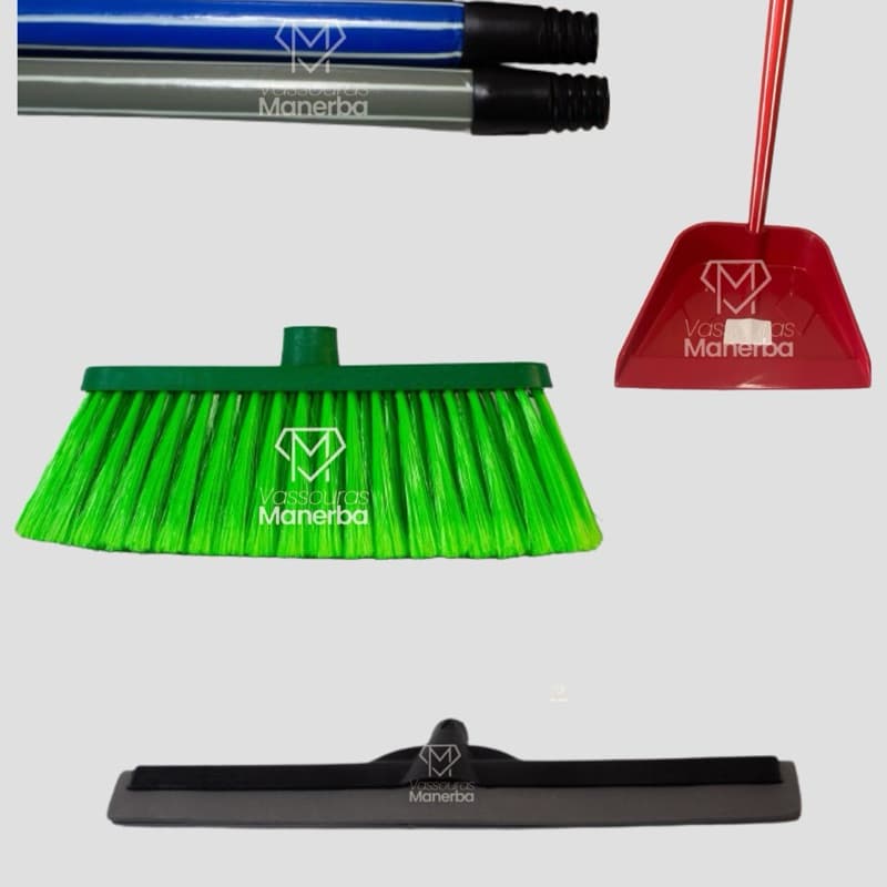 Kit Vassoura Sicília (vassoura com 28cm), Rodo Plast 40cm e Pá plast c/ cabo