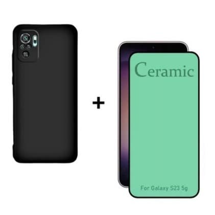 Capa aveludada preta e película cerâmica transparente para smartphone