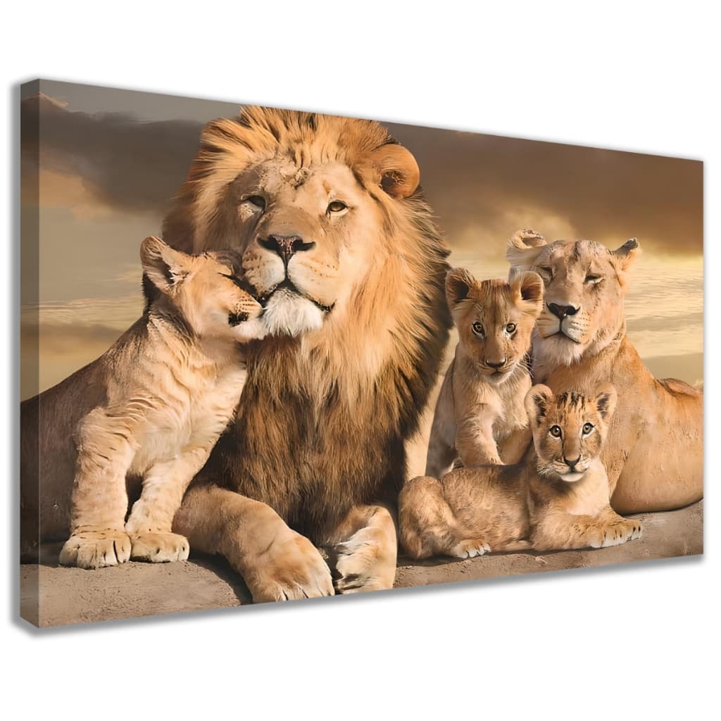 Quadro decorativo família de leões em tela canvas alta definição