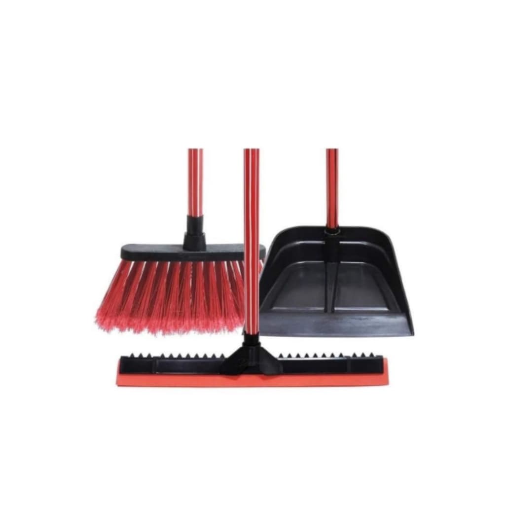 Kit de Vassoura com Cabo, Rodo com Cabo e Pá de Lixo com Cabo Kit Faxina Limpeza