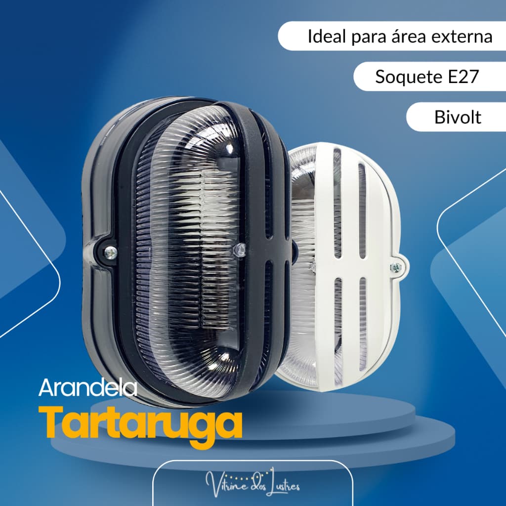 Luminárias arandelas Tartaruga em vidro plástico preto e branco, ideais para áreas externas, soquete E27, bivolt.